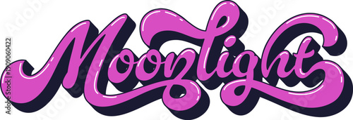 Funky hippie vintage moonlight handwritten typography. Funky hippie motivational typography, retro handwritten vector phrase text. Groovy inspiring script or vintage glossy purple quote