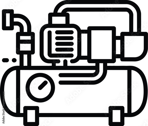 A black and white line drawing of an air compressor system