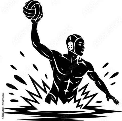 A water polo player in action throwing the ball with one hand