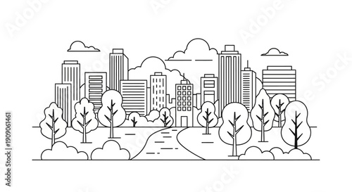City Skyline with Trees and Buildings.
