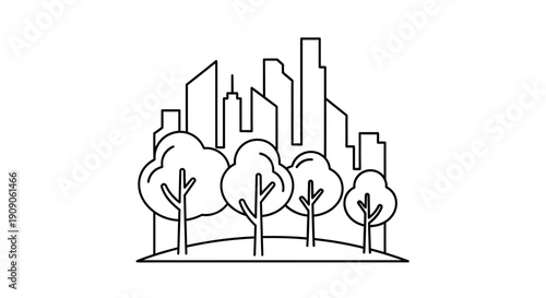 City Skyline with Trees Illustration.