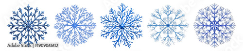 Detailed Collection of Elegant Blue Snowflakes for Seasonal Themes, Isolated on Transparent, white background