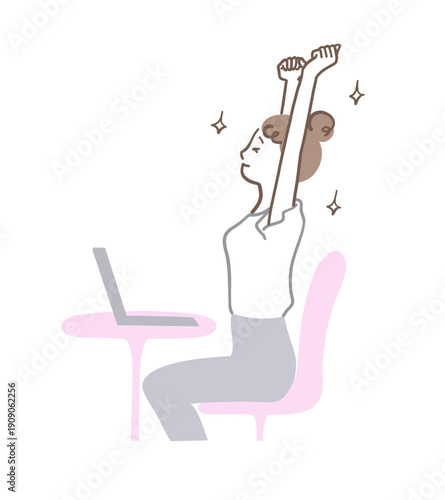 息抜きに伸びをする女性のイラスト素材