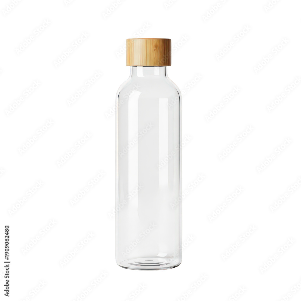 Fototapeta premium Empty glass bottle with wooden cap isolated on transparent background