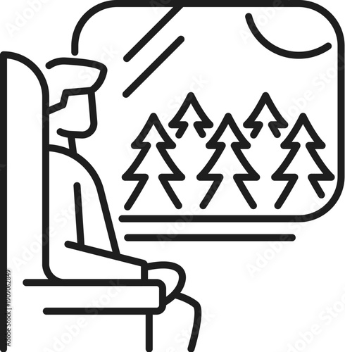 Railroad and railway icon of passenger in train of metro or subway, vector pictogram. Railroad and railway line symbol of passenger sitting at window for metro subway, tram or interciy train transport