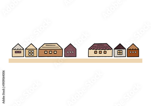 Line art residential area set　シンプル線画の街並みイラストセット　ベクター