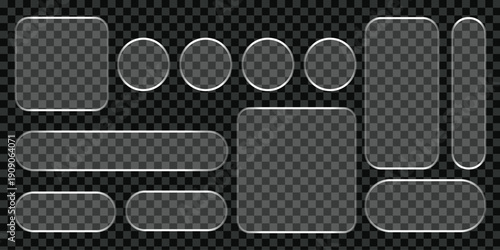 3D Liquid glass smartphone interface isolated. UI UX light frame rounded square and circle elements with a glow stroke. Collection design widget for smartphone and web app