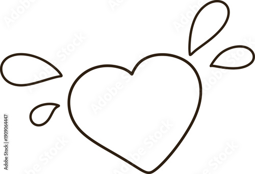 Cute Heart Icon with Sparkling Water Droplets Line Art Doodle