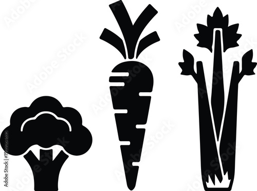 silhouette collection of broccoli carrot and celery stalks icon vector design