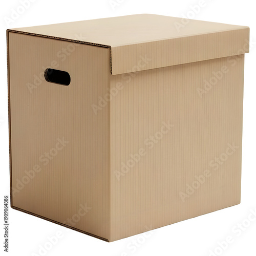 Large Brown Cardboard Storage Box with Built-In Handles