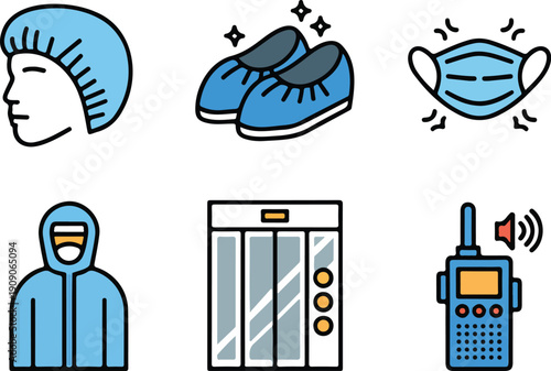 Cleanroom Equipment Outline Icon Set  Neon Laboratory Tools