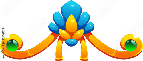 Ancient Egypt ornament, Egyptian divider frame and border, gold separator with blue and green gems. Cartoon vector cultural motif of royal heritage, luxury artefact, sacred ancient civilization amulet