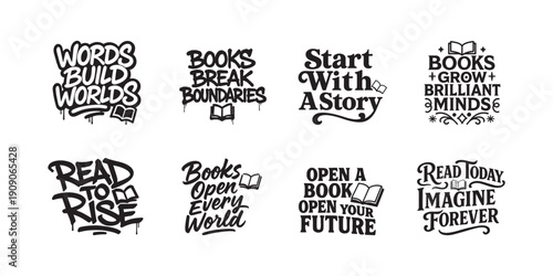 Inspirational typography designs celebrating the power of reading and imagination.