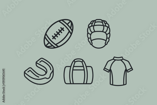 Rugby and American Football Sports Equipment Outline Icons