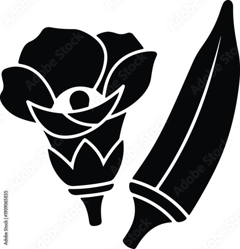 silhouette fresh okra vegetable pod and flower blossom vector design