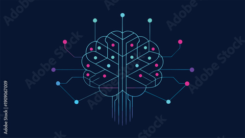 Digital stylized brain structure symbolizing artificial intelligence processing complex data streams