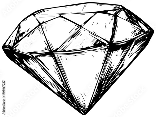 Hand drawn diamond icon in black and white luxury gemstone illustration