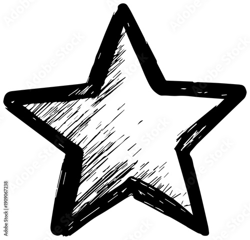 Hand drawn star icon with black outline and white background symbolizing excellence and achievement in a simple sketchy style