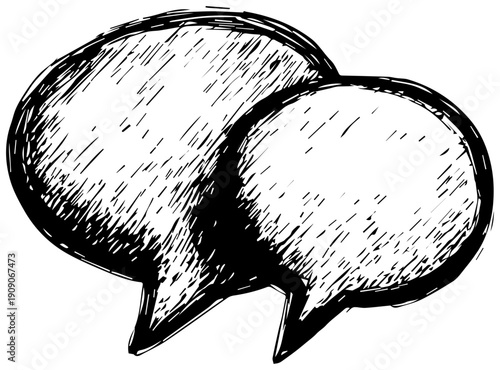 Hand drawn notion style illustration of two overlapping speech bubbles on white background
