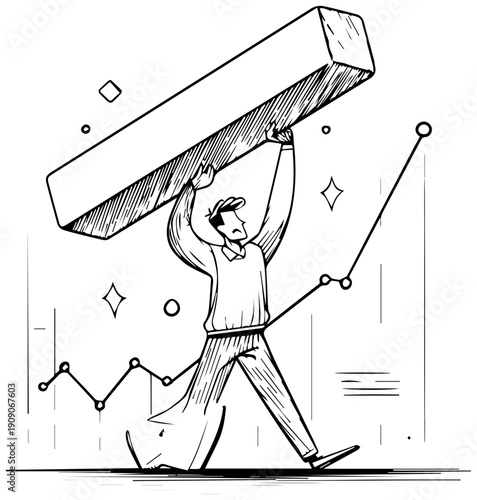 Man holding large block symbolizing effort and progress in business or personal growth