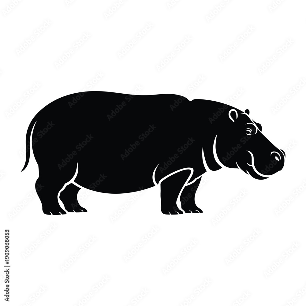 Obraz premium Hippo standing side view Vector, Silhouette, Illustration