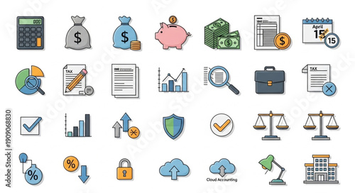 Financial Icons Representing Business Growth and Security.