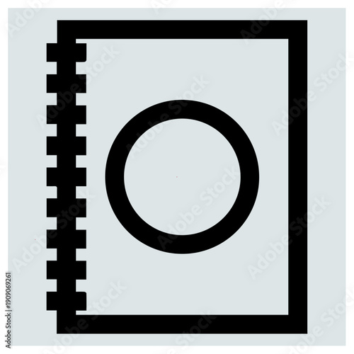 A stylized icon depicting a notebook page with a circular design on it