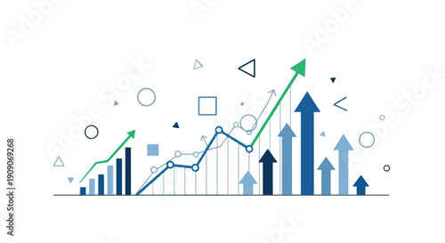 A graphic illustration of a growing business chart with arrows and shapes