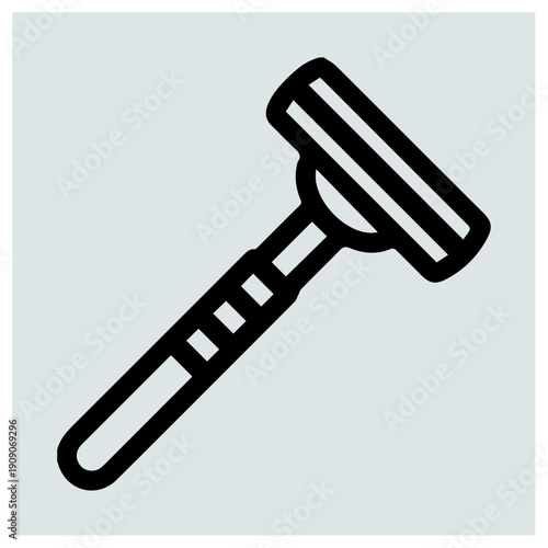 A sleek black and white illustration of a razor shaving tool with a textured handle