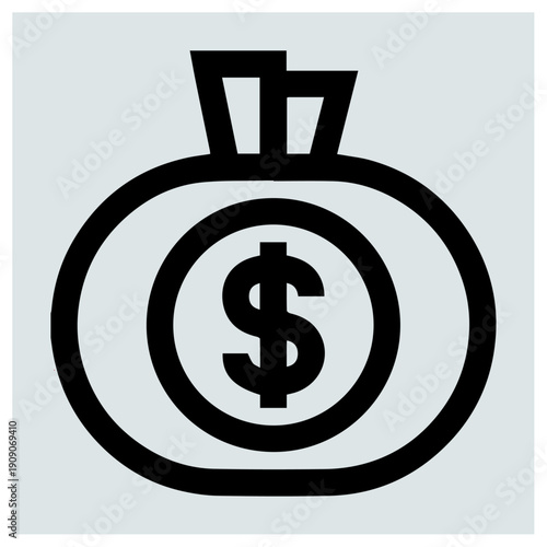 Black and white icon of a money purse with a dollar sign inside