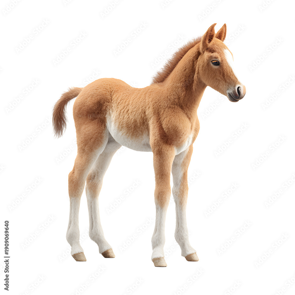 Fototapeta premium Brown Foal Standing Isolated on White Background