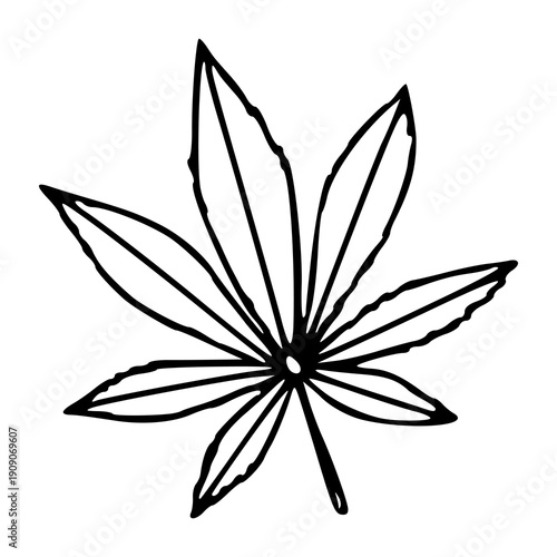 minimalist cannabis leaf illustration in black line art style