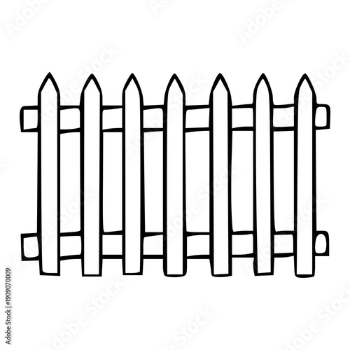hand-drawn wooden picket fence illustration in simple doodle style