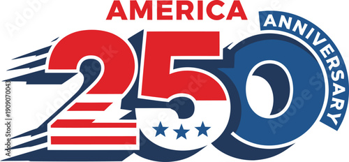 America s 250th anniversary logo featuring patriotic colors and design elements