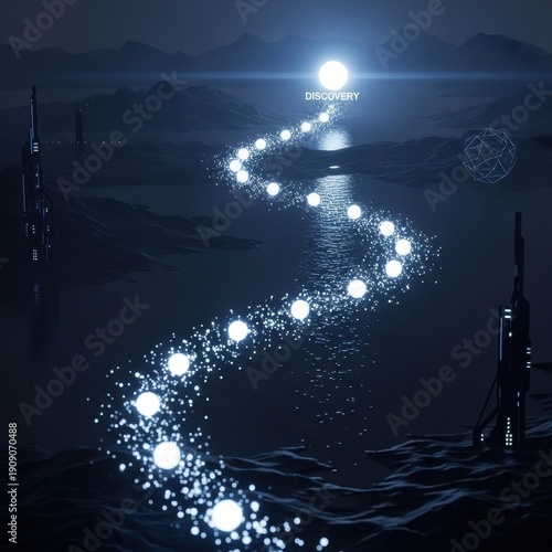 Pathway of Light and Innovation in a Futuristic Landscape Scene
