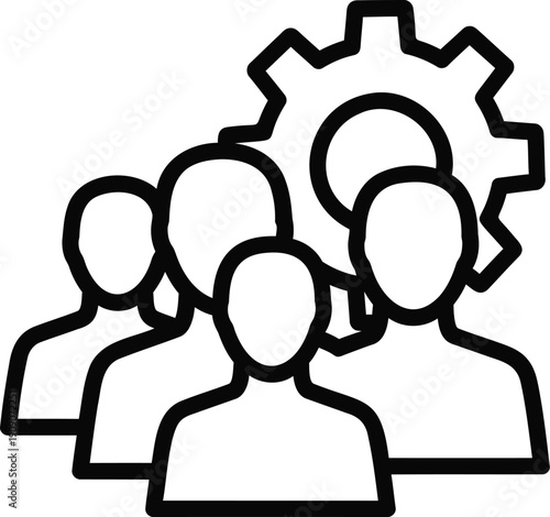Team Management and Collaboration Line Icon with Gear Vector