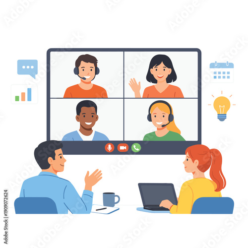 Virtual team meeting with multiple participants on screen