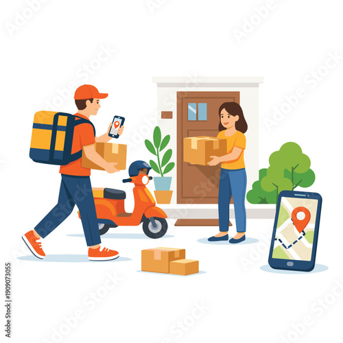 Home delivery service with courier and customer interaction