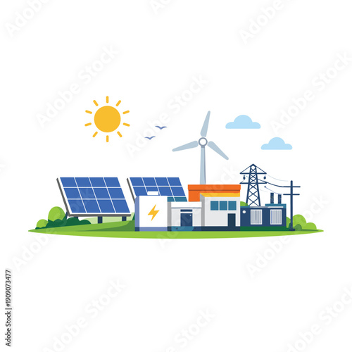 Sustainable energy facility with solar and wind power