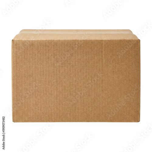 Quadro su tela Closed brown cardboard box front view isolated