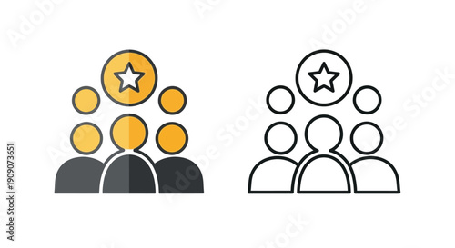 Group of people icons highlighting one standout individual representing team success and recognition