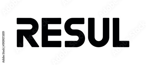 A large black logo with the word RESUL on a white background