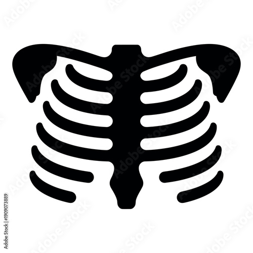 A black silhouette of a human ribcage on a white background