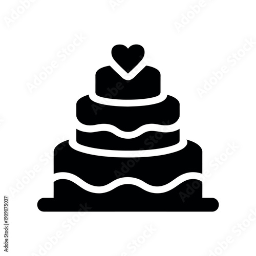 A black silhouette of a multi-tiered wedding cake with a heart on top