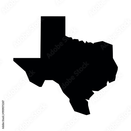 A black silhouette of the state of Texas on a white background