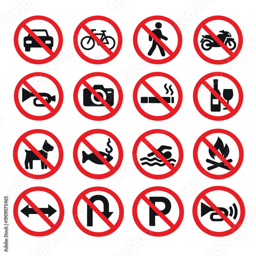No entry signs collection for various restrictions