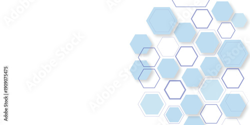 Abstract blue geometric hexagon background with honeycomb shapes and copy space for medical, technology and business web