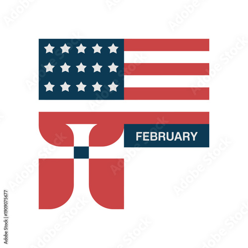 A graphic design featuring the American flag and February logo