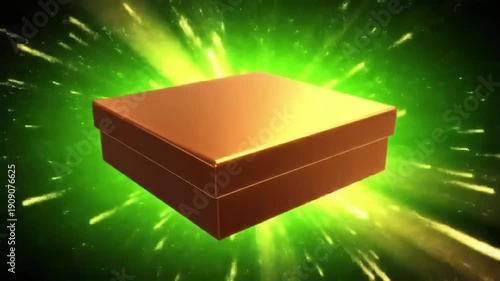 Brown gift box with green light effects in the background