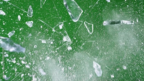 Breaking Glass Shattering on Green Screen Background